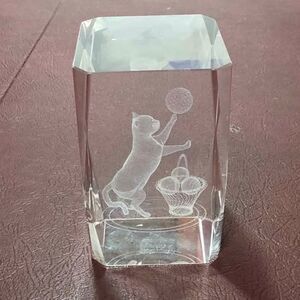 Etched Glass Cat Paperweight